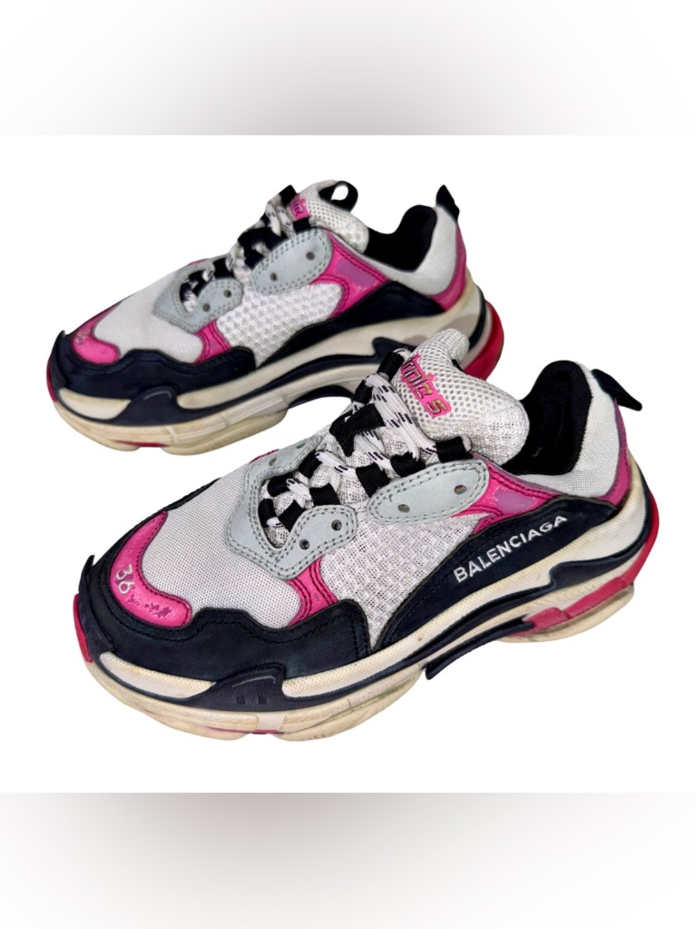 Balenciaga Women’s Triple S White Pink Black Multi-Layer Sneakers - Picture 3 of 7